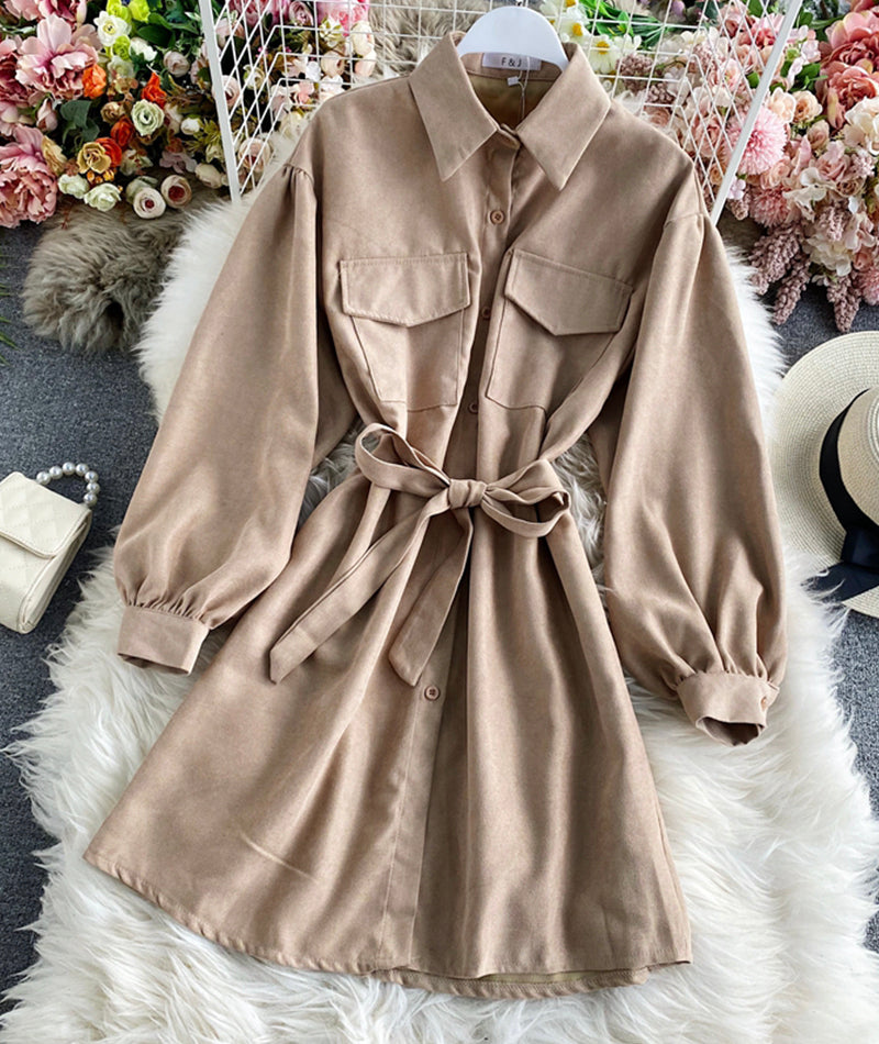 Simple long sleeve shirt dress 976