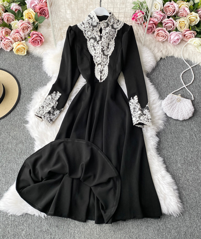 Black lace long sleeve dress 967
