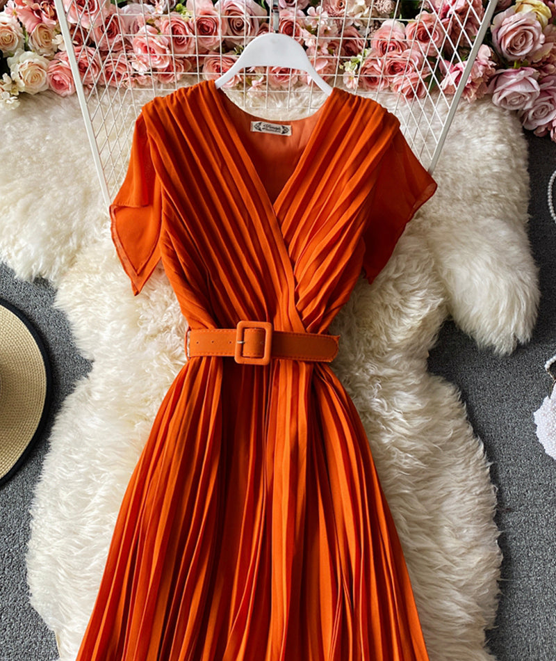 A line v neck short dress fashion dress 947