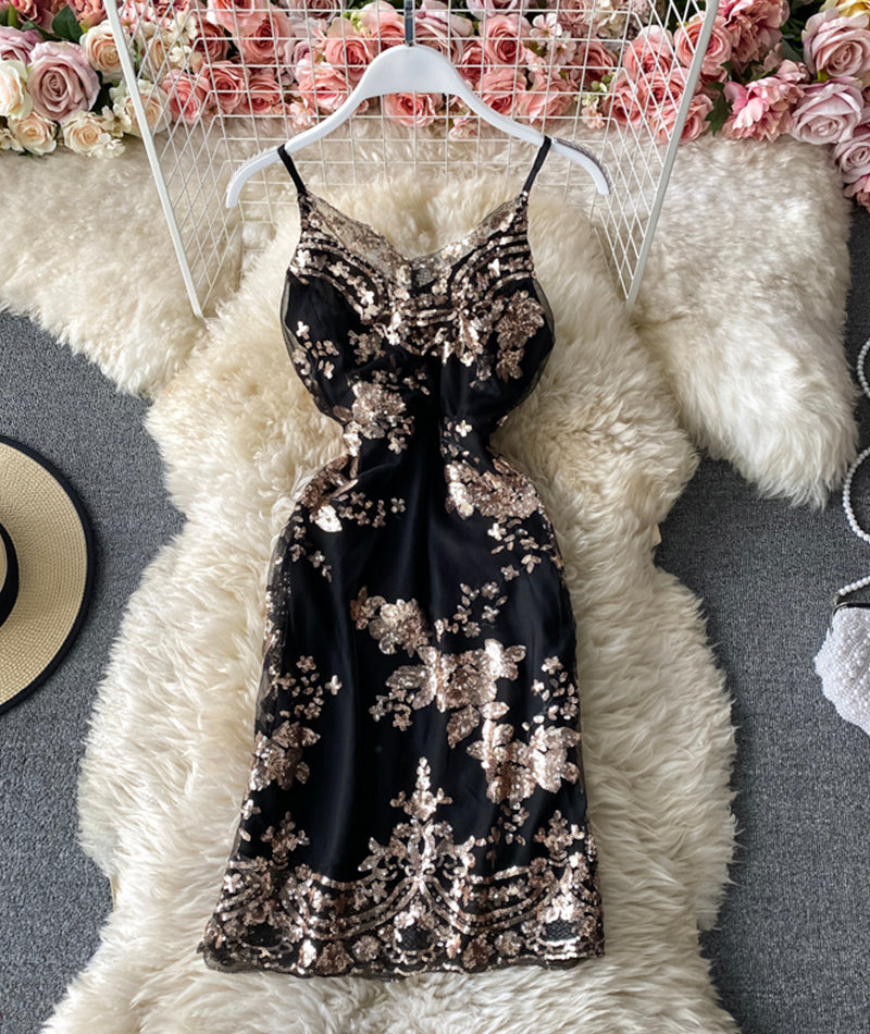 Schwarzes kurzes Partykleid mit Pailletten 931