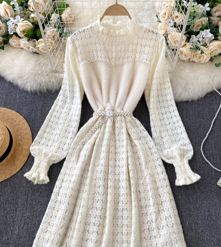 A line lace long sleeve dress fashion dress 946