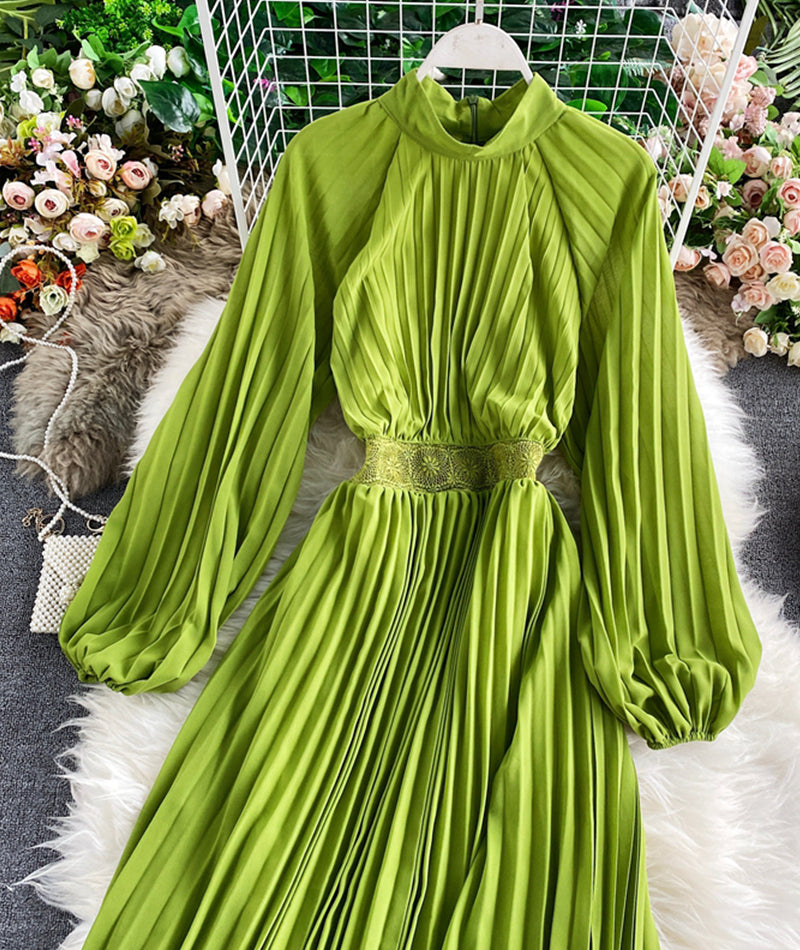 A line round neck long sleeve dress 964
