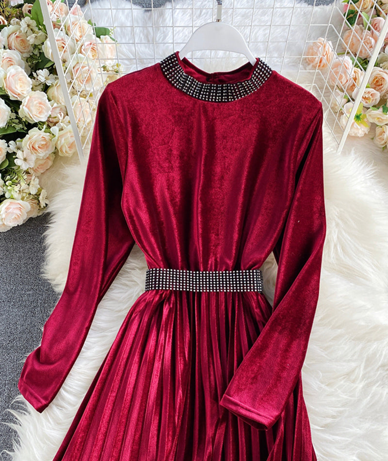 Elegant velvet long sleeve dress 963