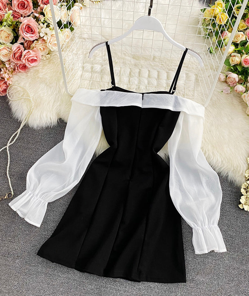 Cute bow short dress long sleeve dress 921