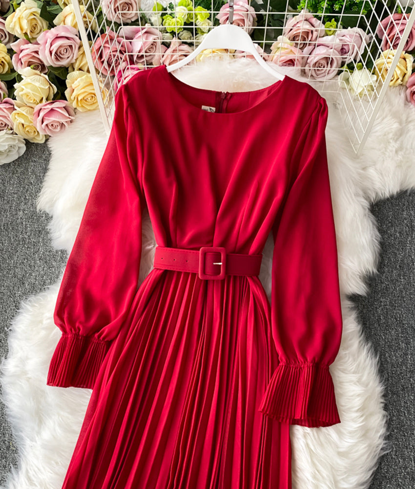 A line chiffon long sleeve dress 908