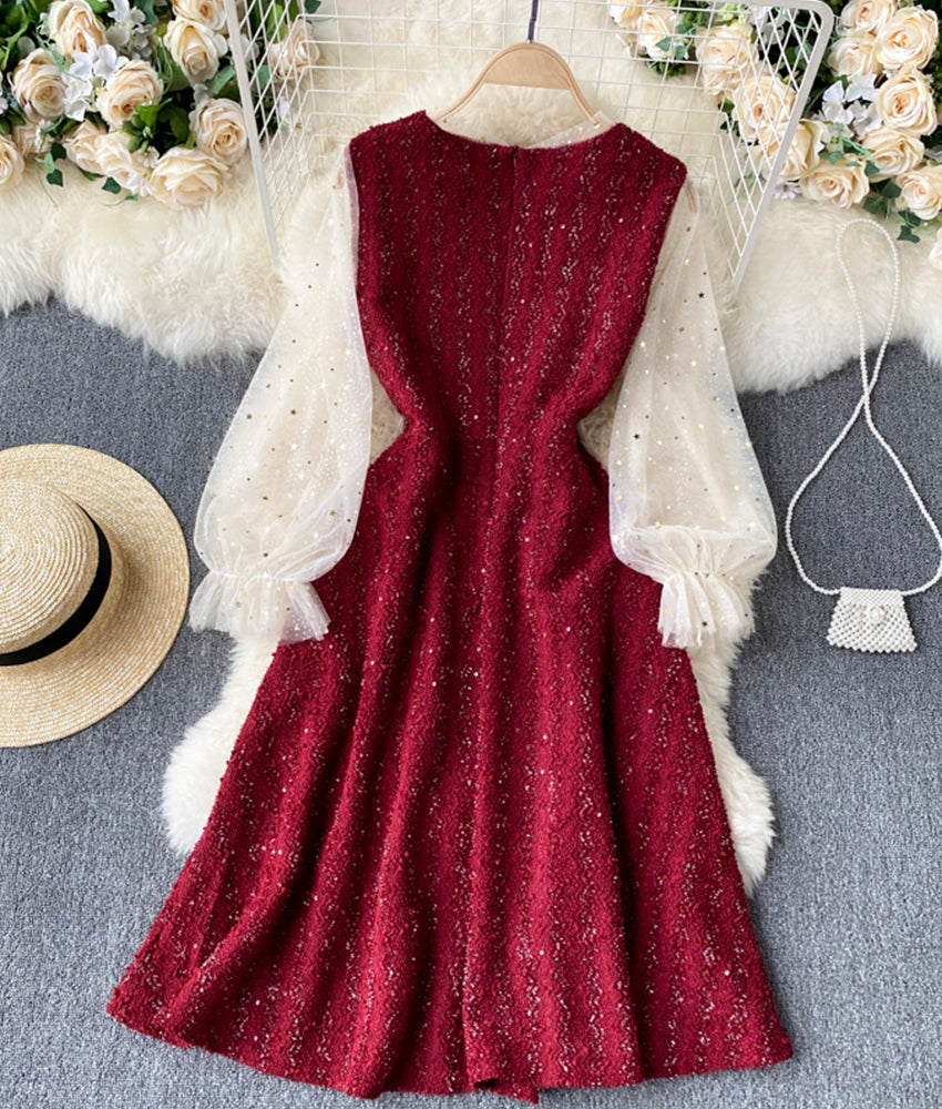 A line sequins long sleeve dress 889