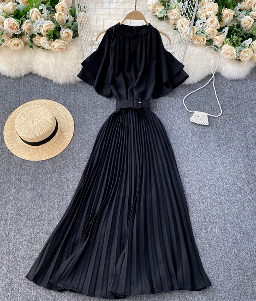 Süßes Kleid in A-Linie mit Rundhalsausschnitt und schulterfreiem Kleid 893