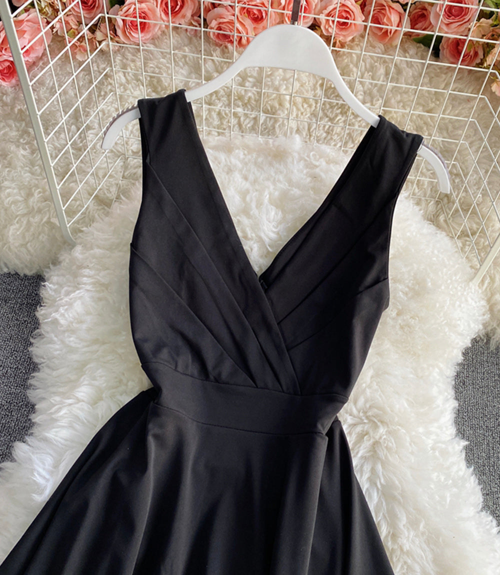 Simple A line v neck short dress 876