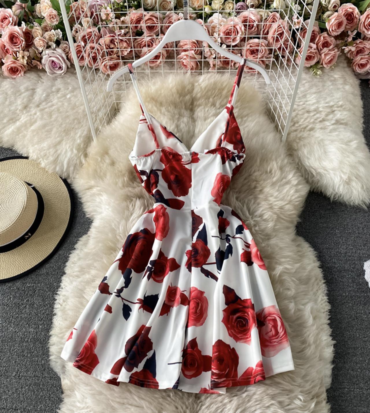 Süßes Blumenkleid in A-Linie, kurzes Kleid 774