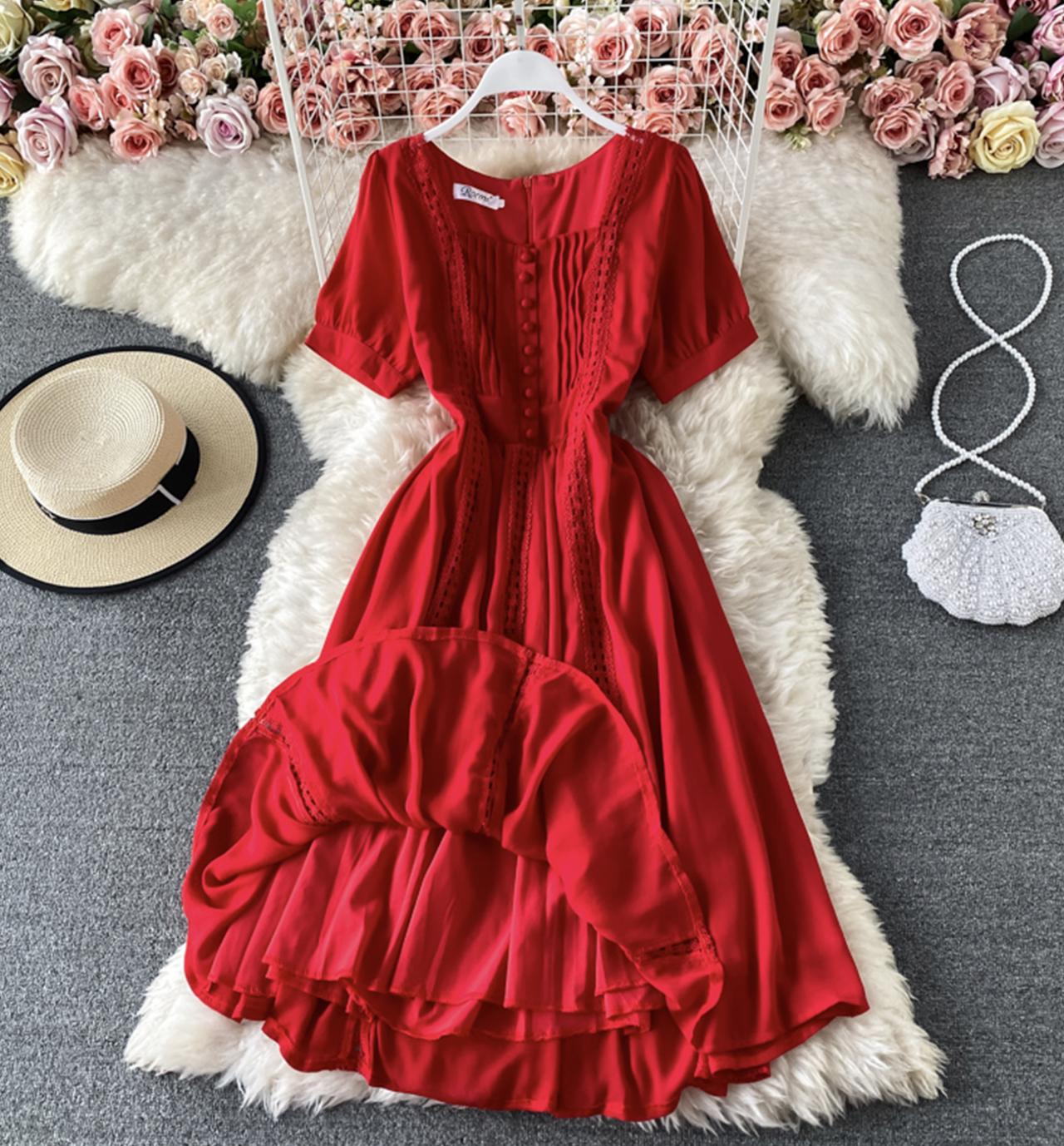 Cute chiffon lace dress A line dress 816
