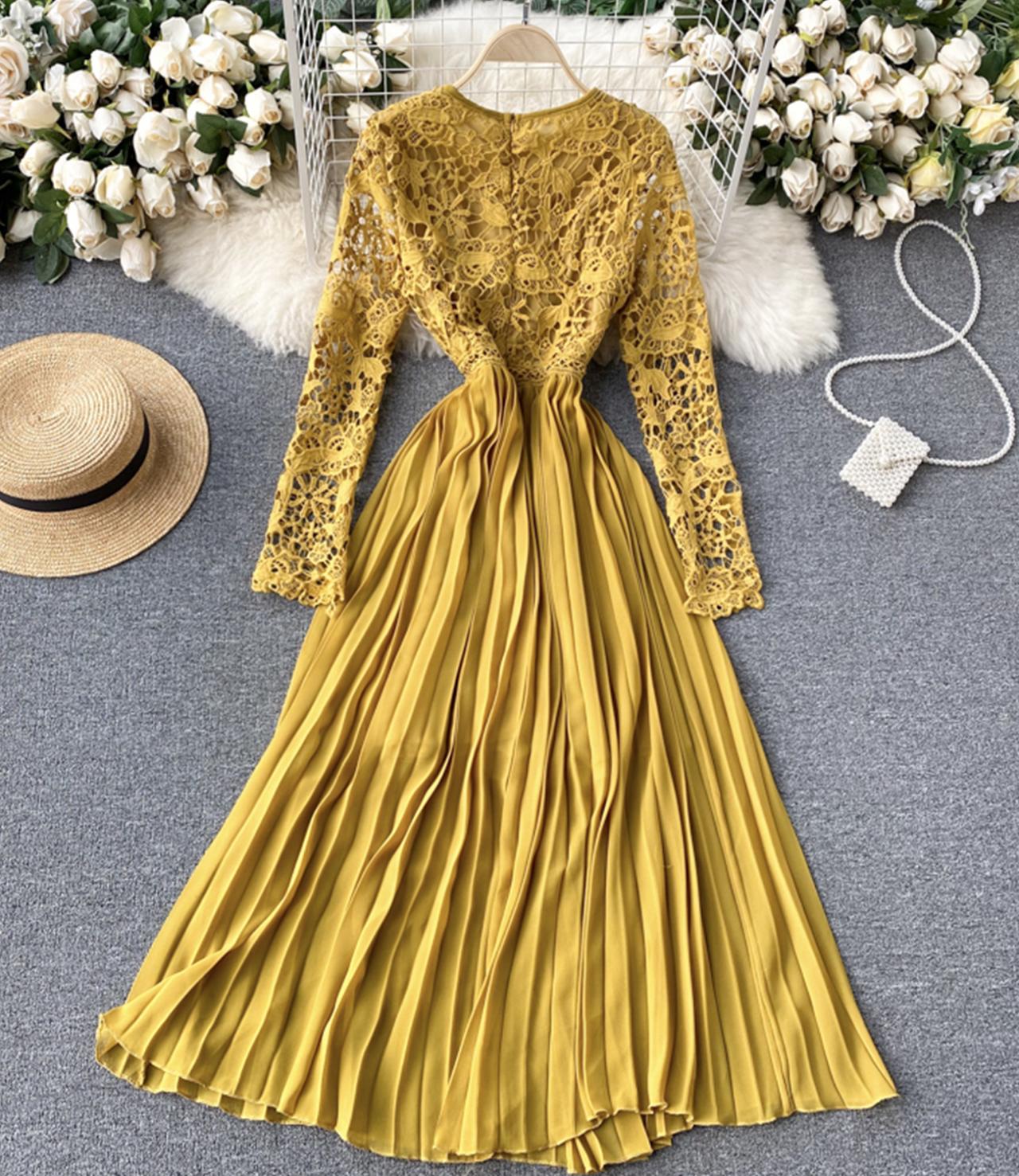 Stylish long sleeve lace dress 768