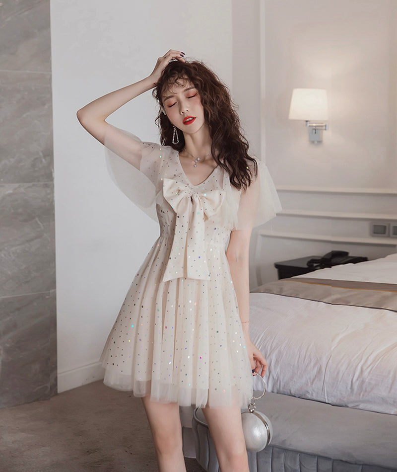 Cute v neck tulle short dress fashion dress 1080