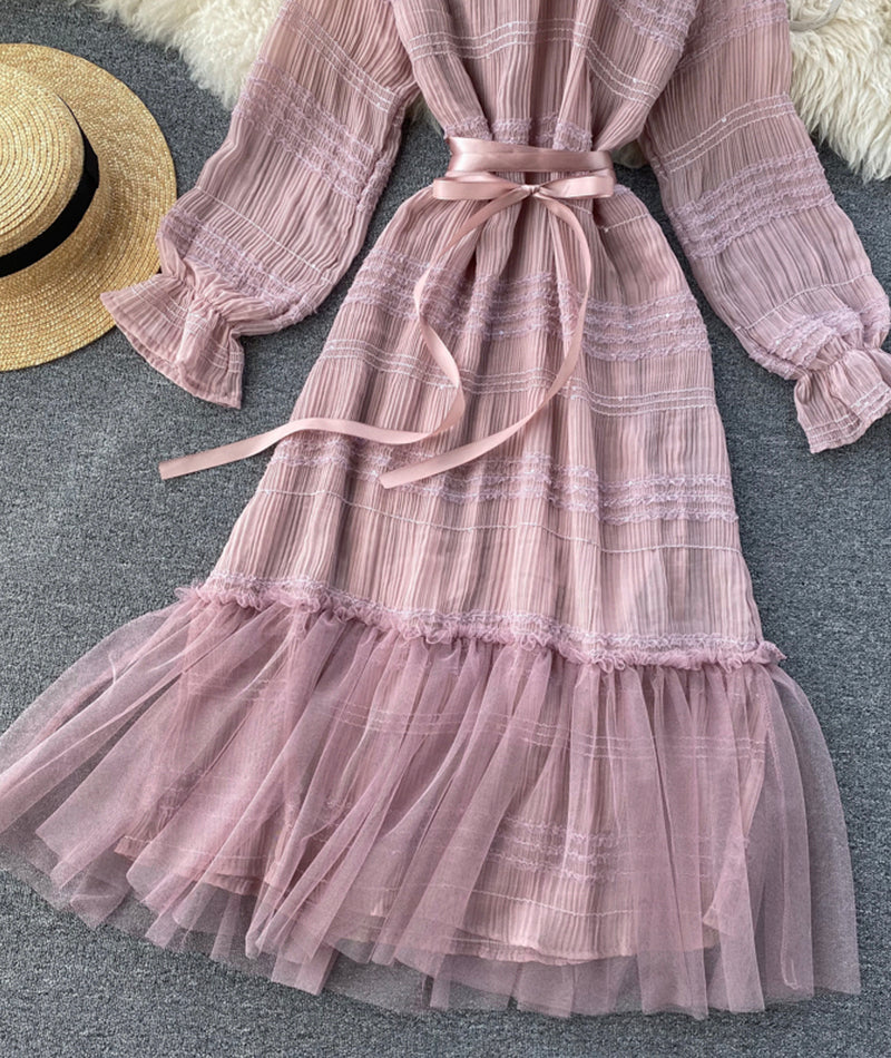 Unique tulle long sleeve dress fashion dress 969