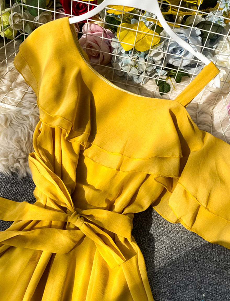 Cute one shoulder chiffon dress girl dress 1169