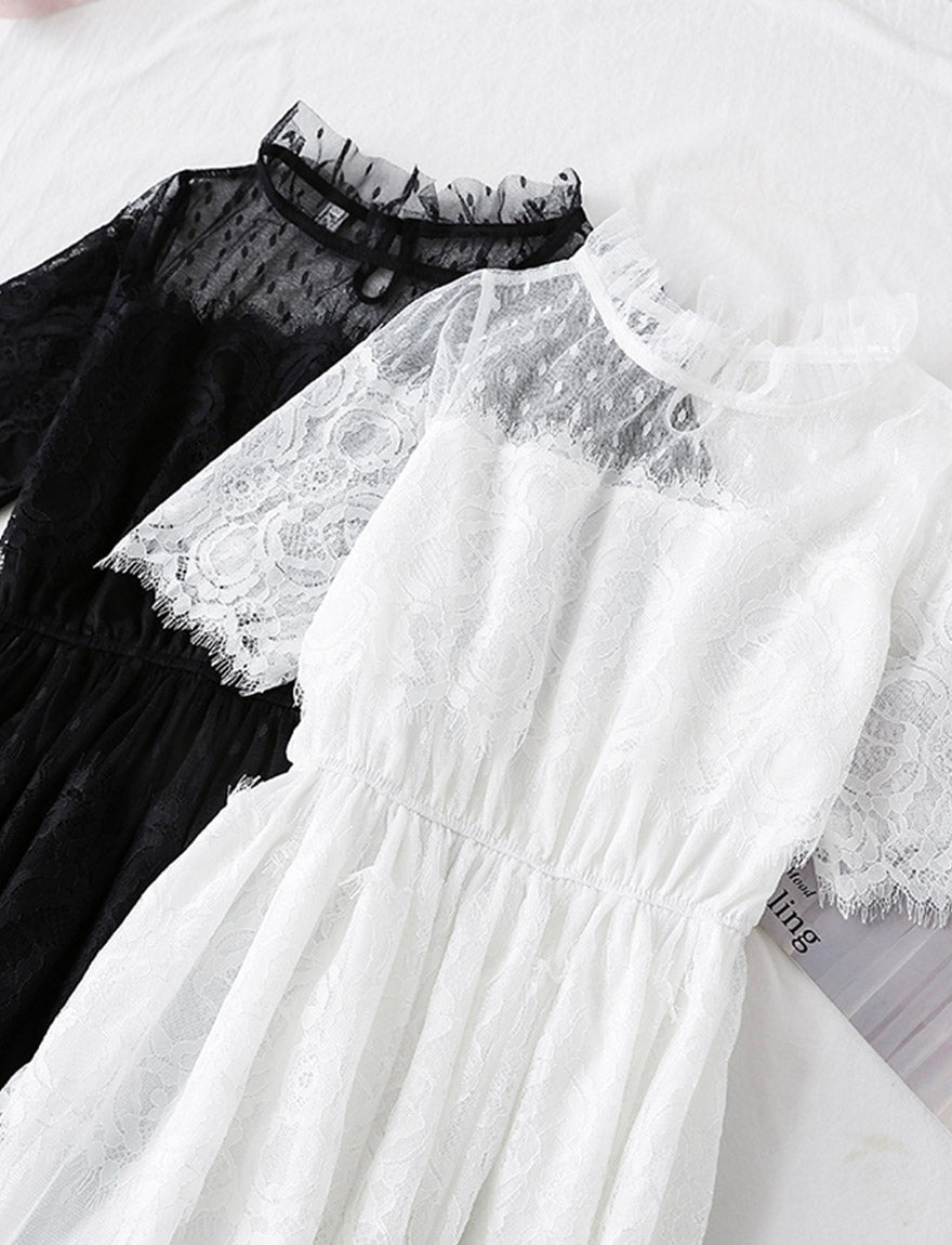 Black A line lace dress summer dress 1145