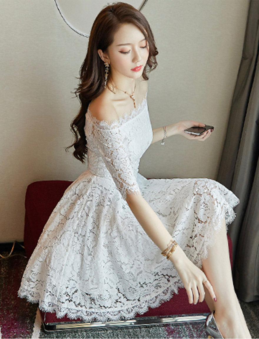 A line lace short dress girl dress 1160