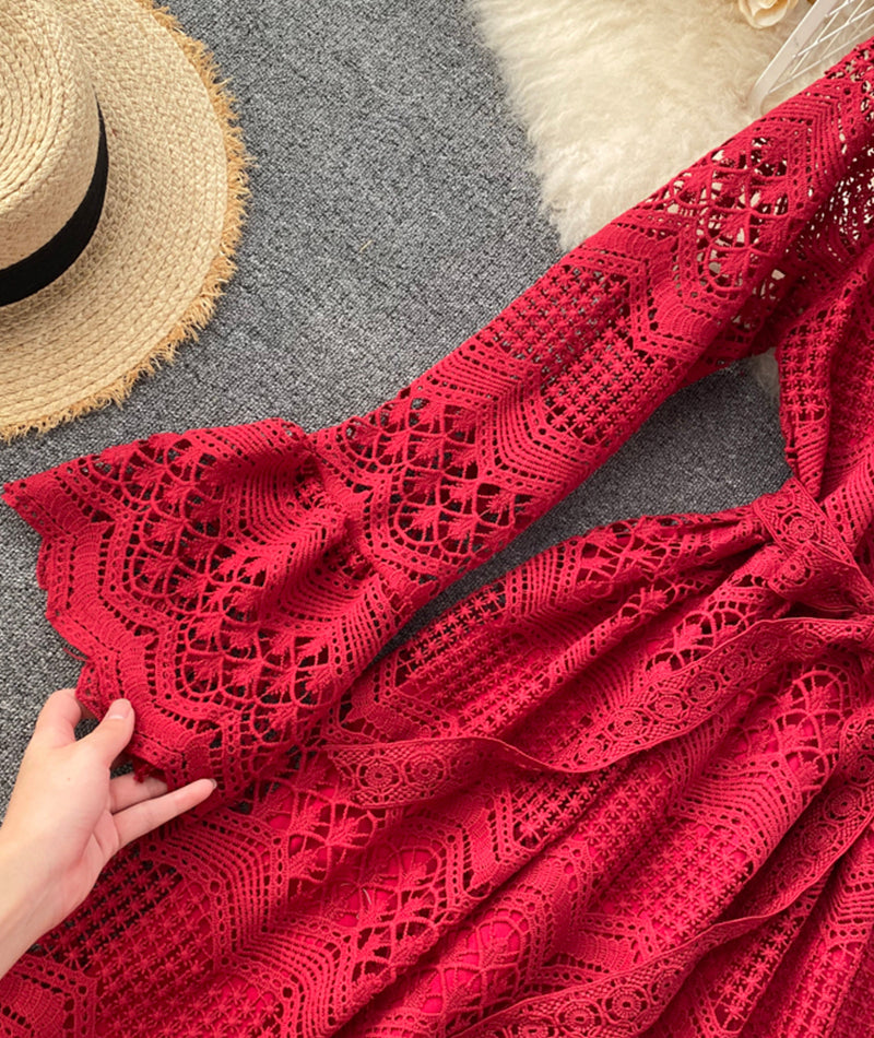 Cute lace long sleeve dress lace dress 968