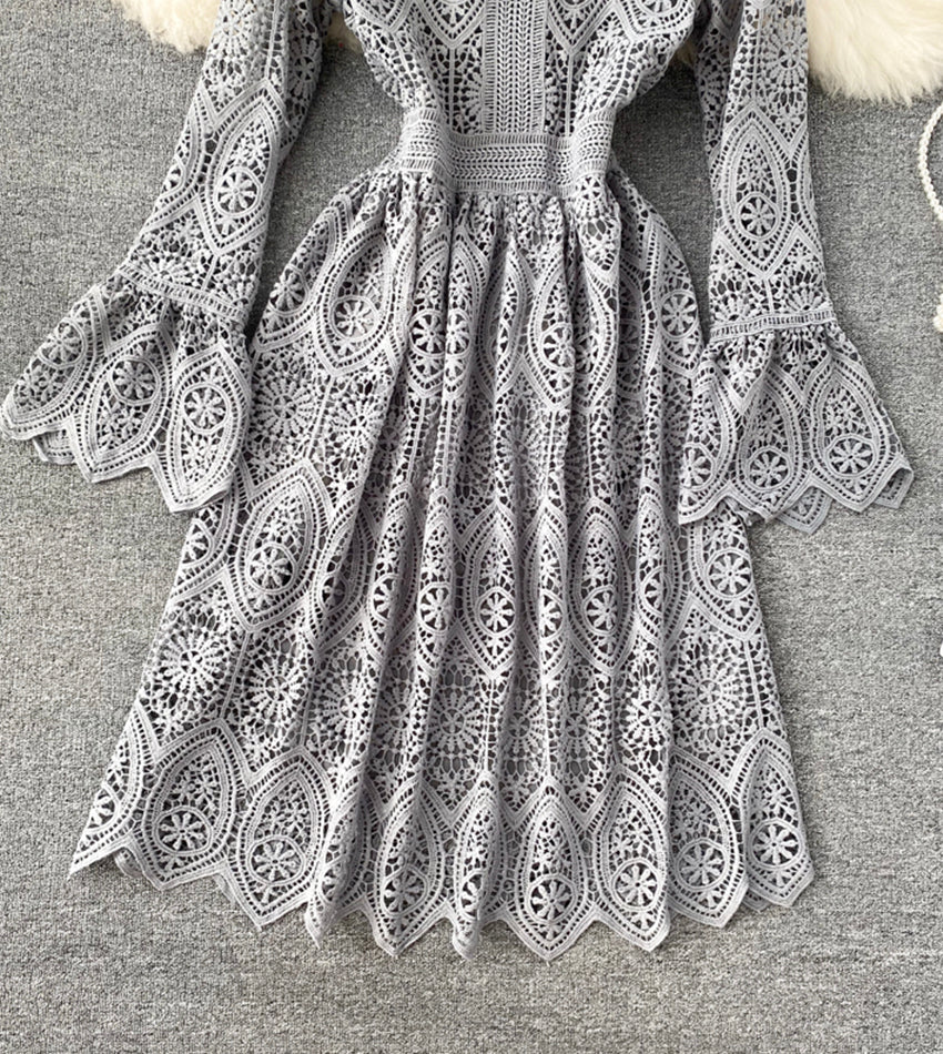 A line lace long sleeve dress fashion dress 972