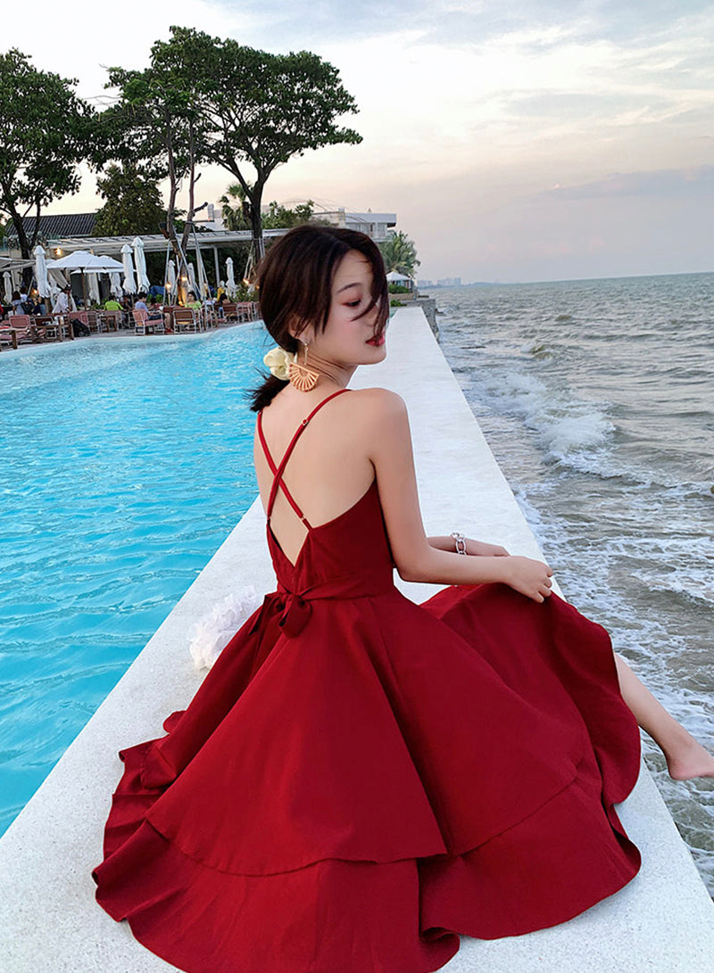 Fashion girl dress A line v neck short backless dress 1219