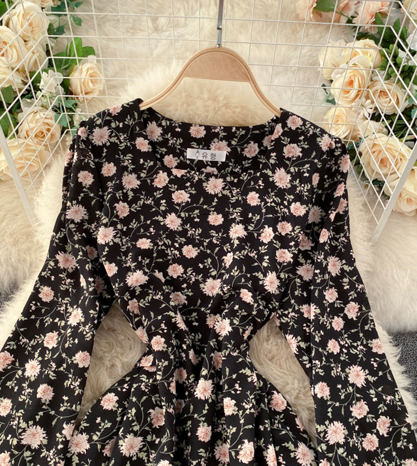 A line long sleeve floral dress 944