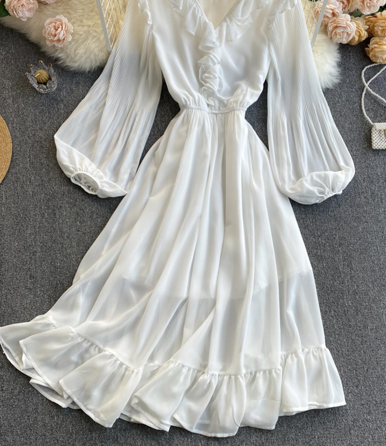 Jolie robe trapèze en mousseline de soie à manches longues 786