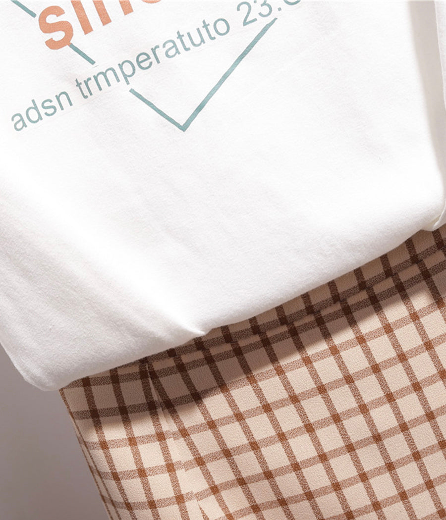 White T-shirt + plaid skirt 1273