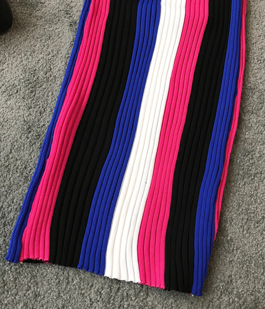 Stylisches, gestreiftes, ärmelloses Strickkleid 1192