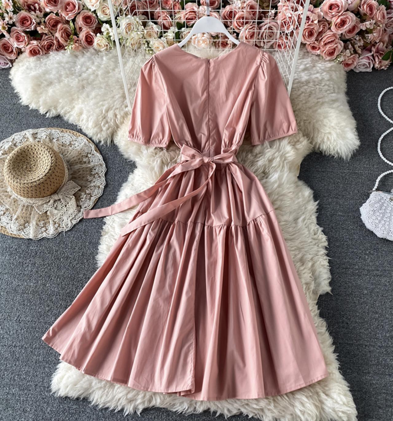 Einfaches A-Linien-Rundhals-Kurzkleid Modekleid 714