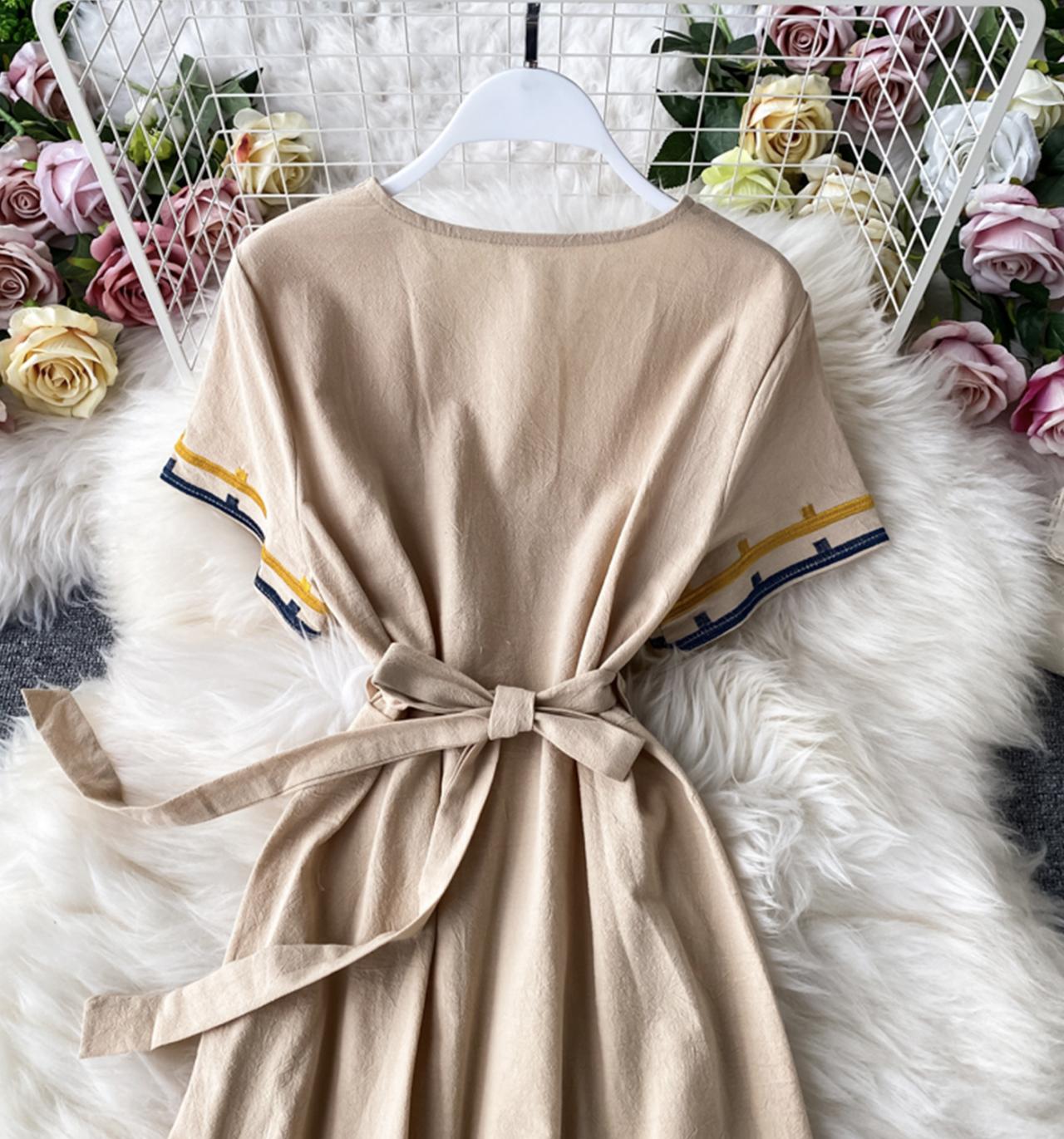 Simple v neck short dress fashion dress 702