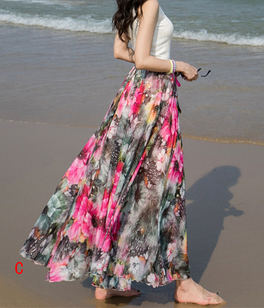 Jupe en mousseline de soie à motif floral pour femme, élégante, coupe trapèze, 3508