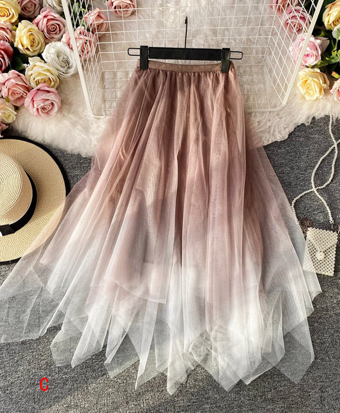 A line irregular tulle skirt gradient color skirt 3493