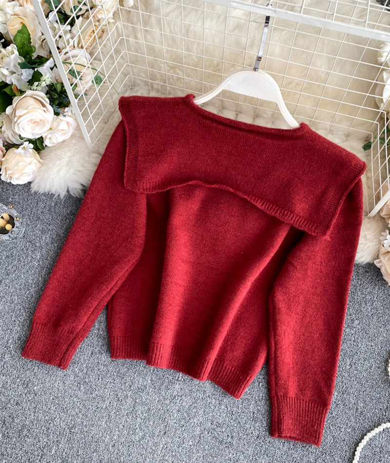 Uniquely designed lapel sweater 088
