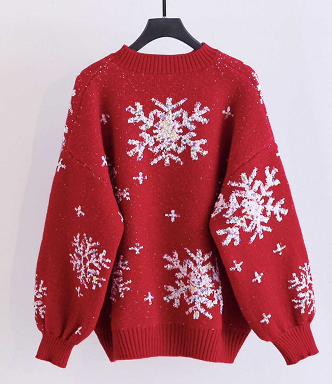 Cute snowflake long sleeve round neck sweater 029