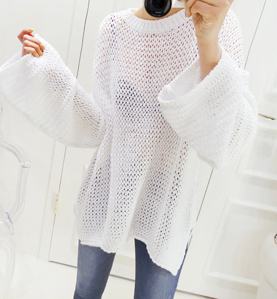 Simple hollow long sleeve sweater 077