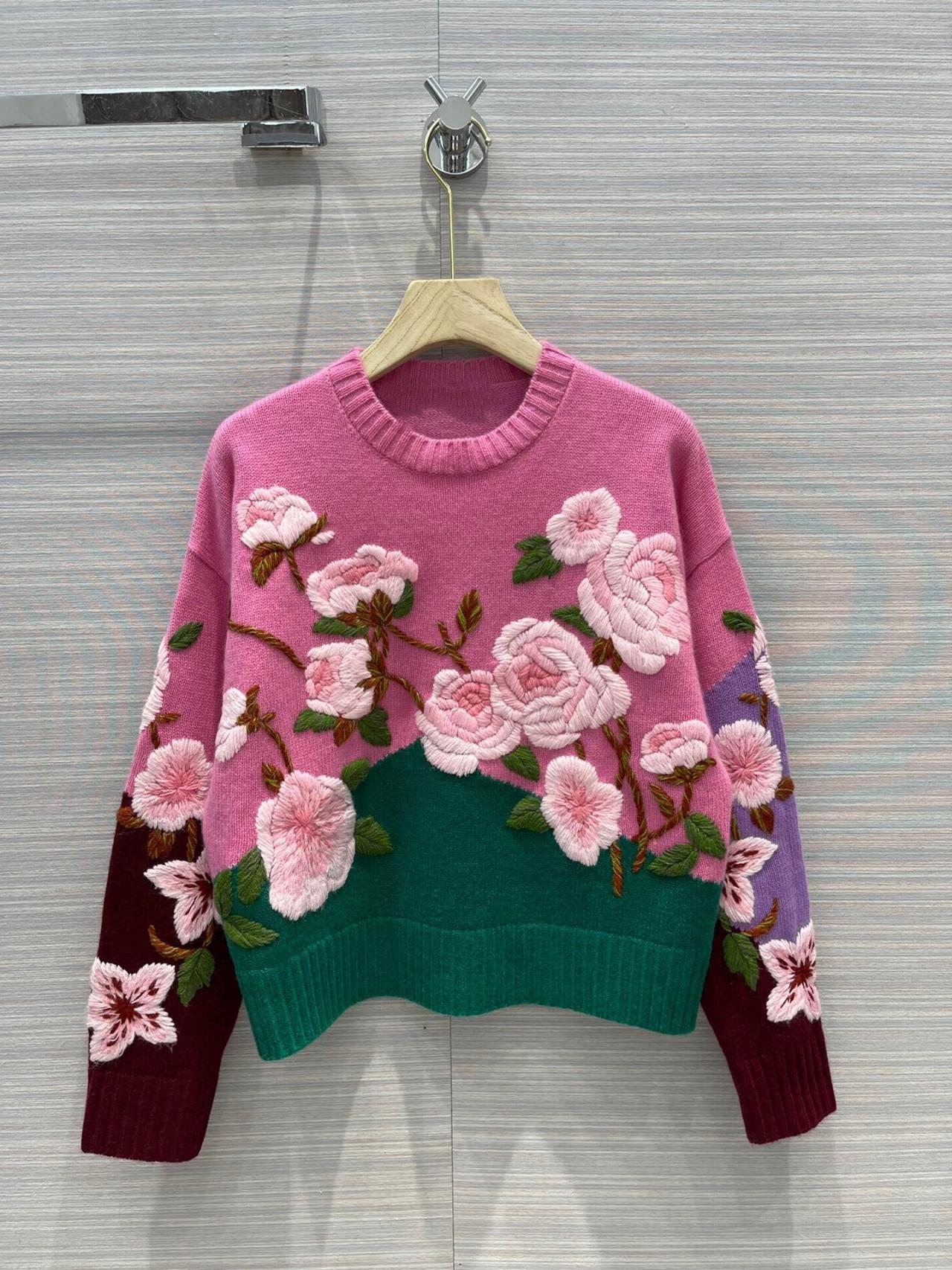 Lovely embroidered flowers long sleeve sweater  018