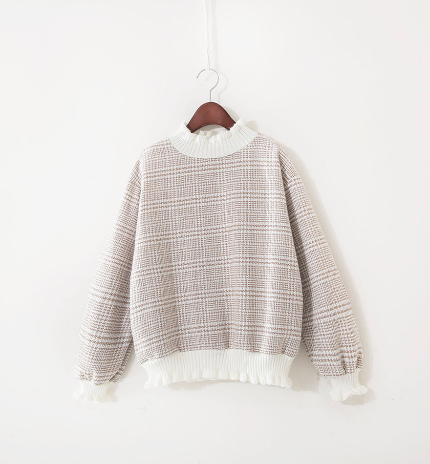 Cute plaid long sleeve top T-shirt 071
