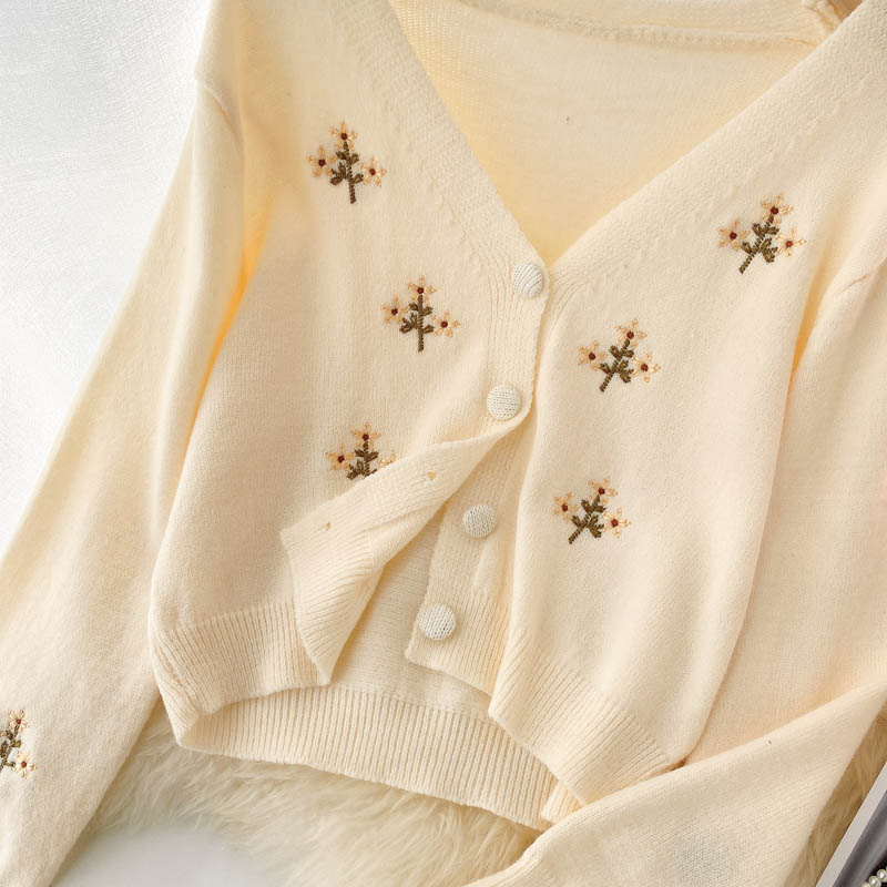 Cute knitted long sleeve short sweater 012