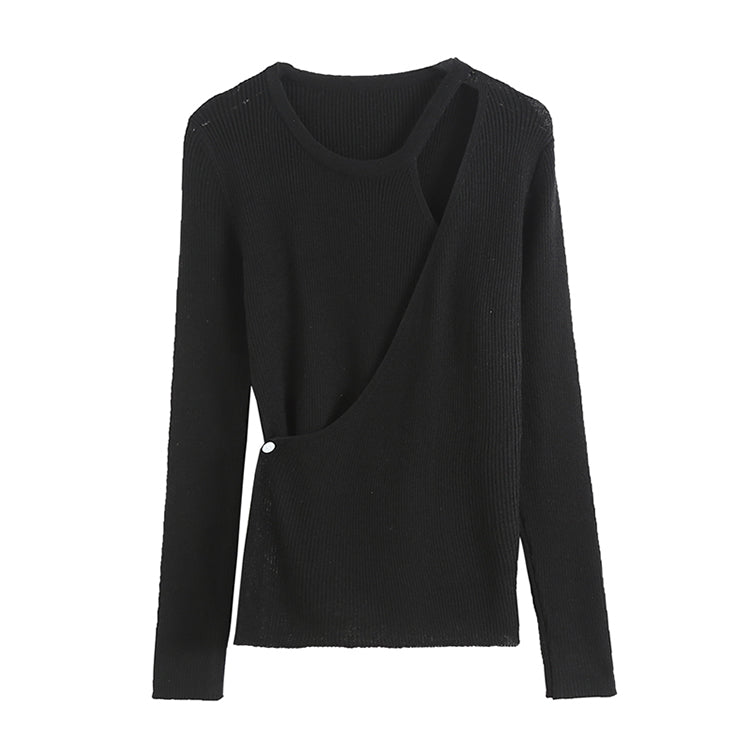 Chemise en tricot irrégulier pour femme, coupe slim, couleur pure, automne 7267