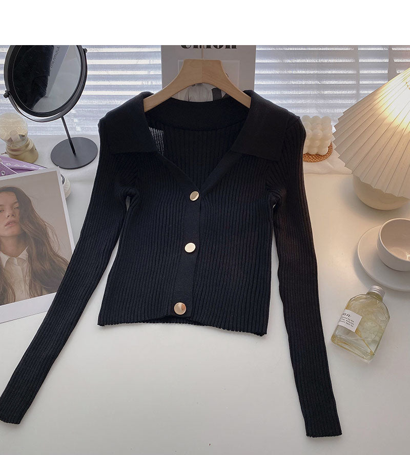 Design sense simple temperament leisure solid color Lapel top 6510