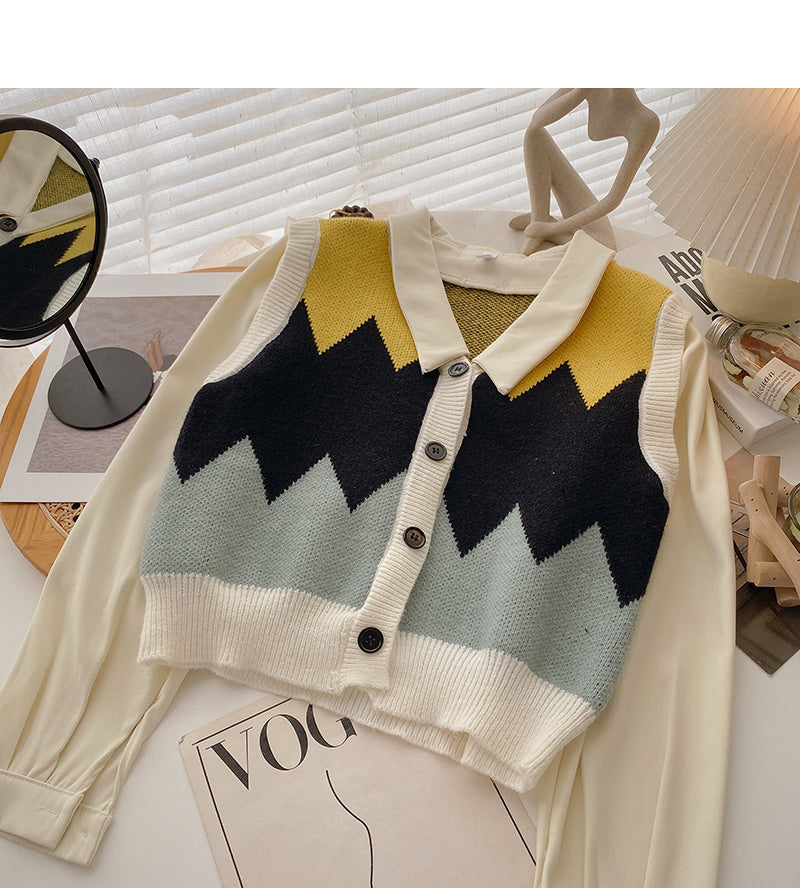 Haut en tricot à manches longues et coutures vintage de style coréen 6631