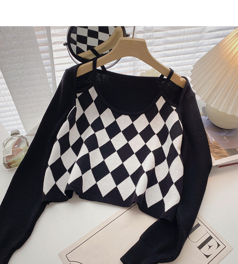 T-shirt vintage à manches longues et à contraste court 6540