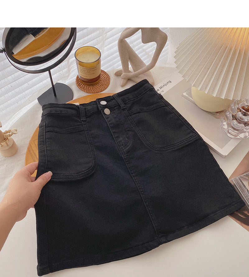 Jupe en jean design petite poche taille haute jupe décontractée trapèze 5389