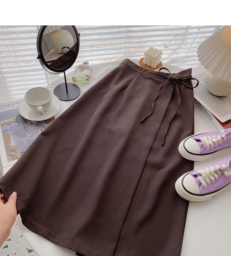 Fashion temperament simple solid color retro A-line skirt 5747