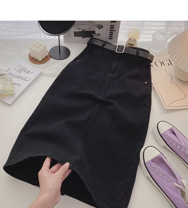 Jupe mi-longue fendue taille haute style port polyvalente 5728