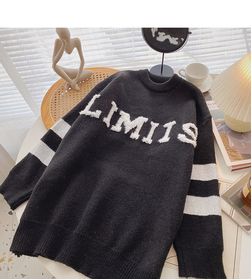 Flocked letter contrast design sweater 6080