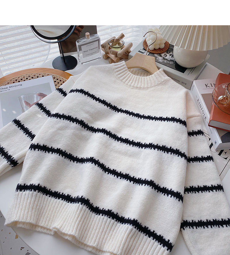 Hong Kong Style Vintage stripe slim long sleeve top 6104