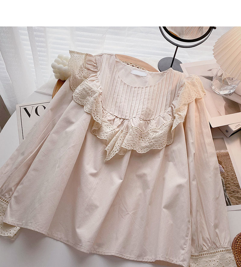 Plissee-Rüschenhemd mit Rundhalsausschnitt 6278