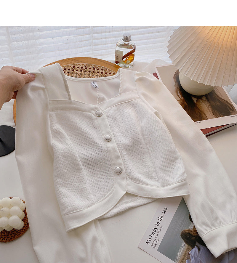 Vintage French single breasted short square neck top 6332