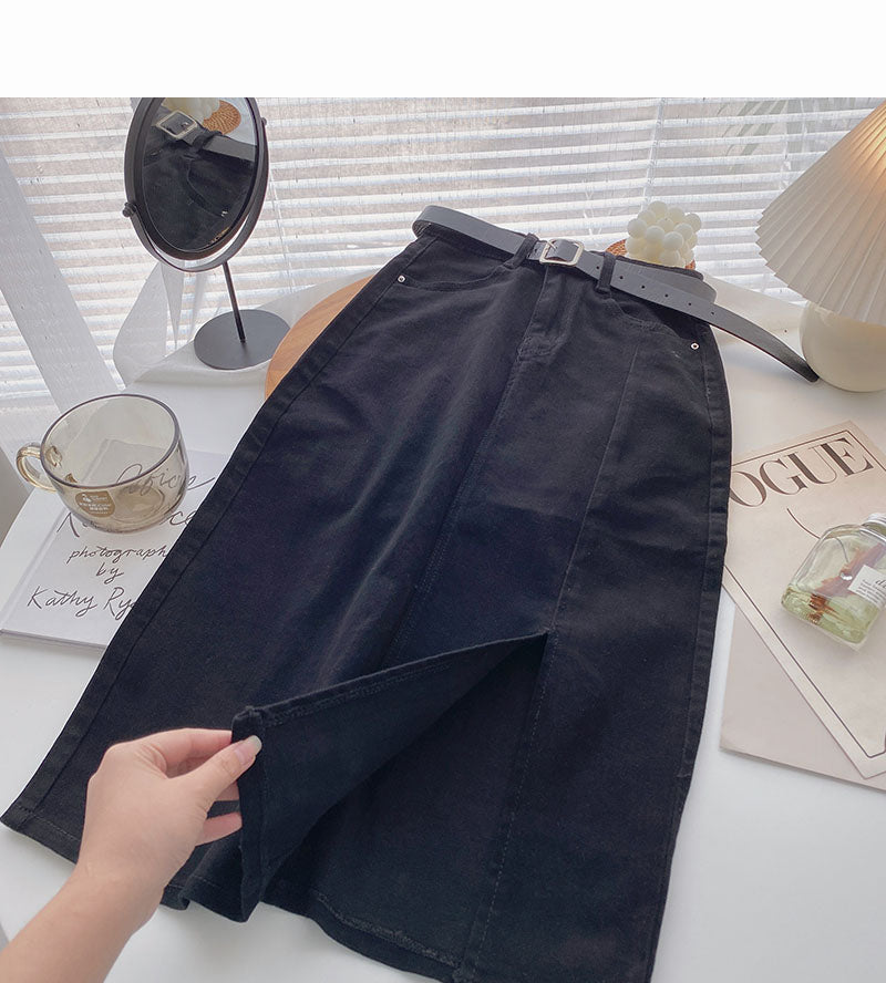 Fashion side split A-shaped high waist thin skirt 5731