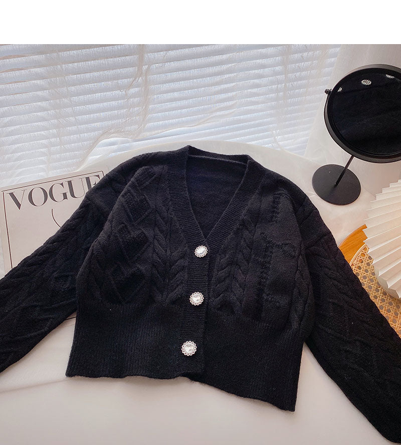 Korean version sweet temperament V-Neck long sleeve sweater 5850